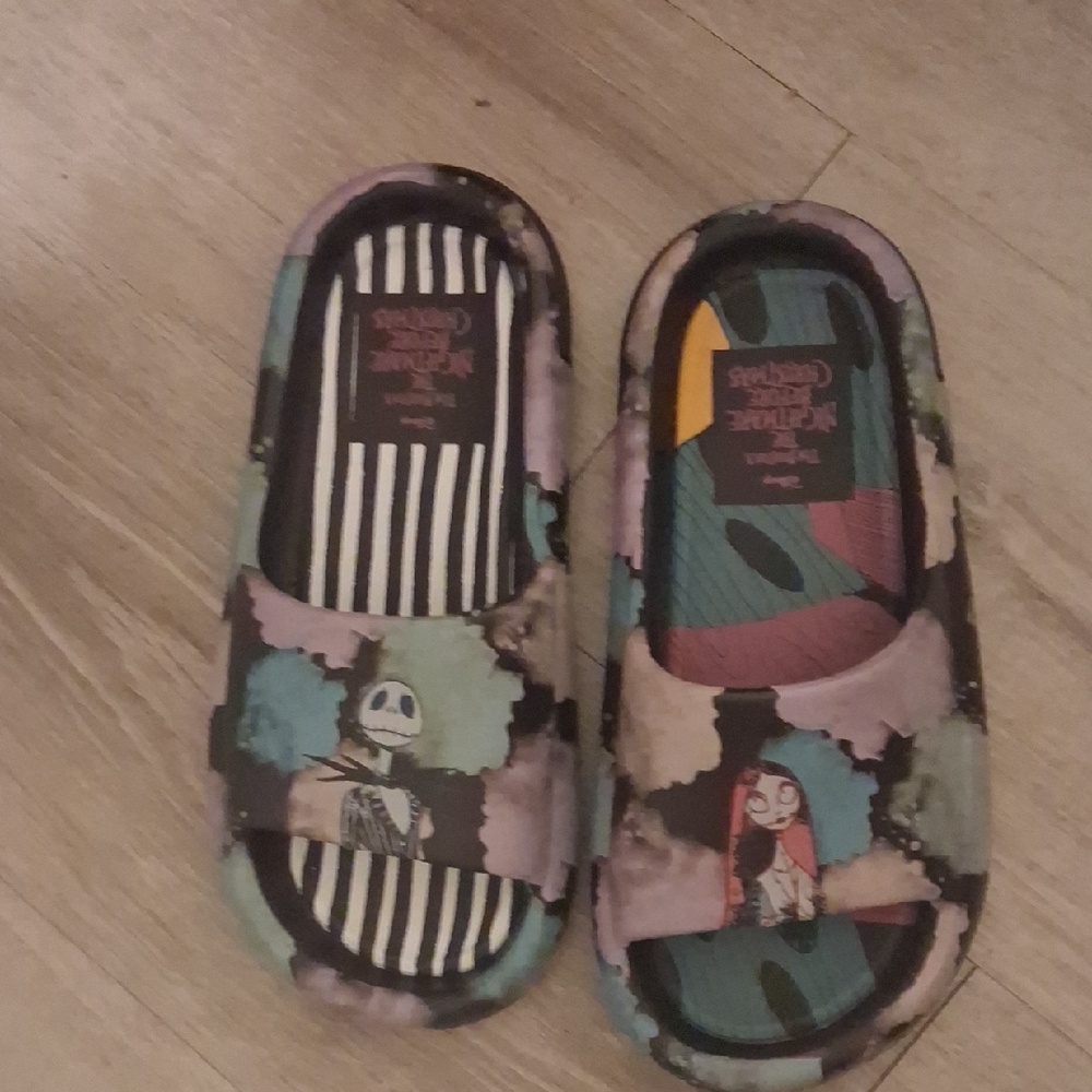 Disney The Nightmare Before Christmas Black Teal Purple Slide Sandals